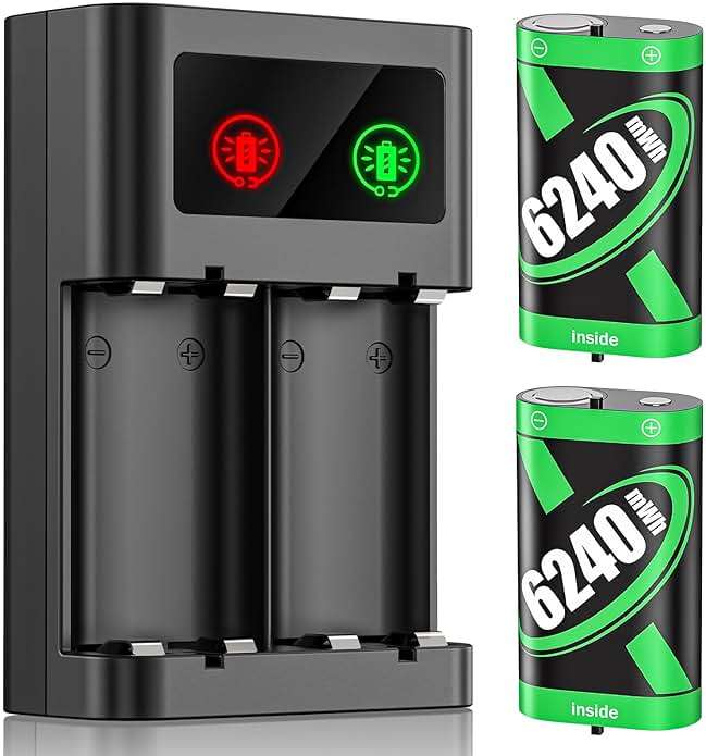 Rechargeable Battery Pack for Xbox Controller, 2x6240mWh Rechargeable Batteries Pack for Xbox One/Xbox Series X|S Xbox One S/Xbox One X/Xbox One Elite Controller Accessories Play and Charge Kit - Image 1