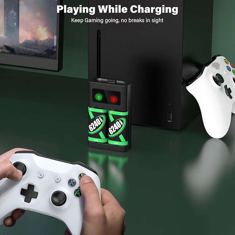 Rechargeable Battery Pack for Xbox Controller, 2x6240mWh Rechargeable Batteries Pack for Xbox One/Xbox Series X|S Xbox One S/Xbox One X/Xbox One Elite Controller Accessories Play and Charge Kit - Image 9