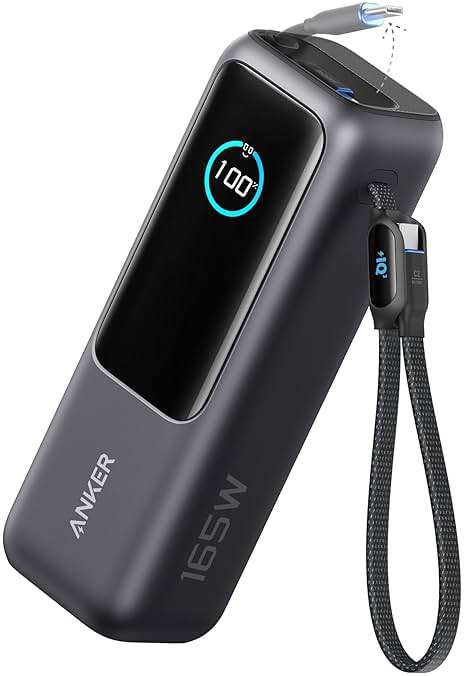 Anker Laptop Power Bank,25,000mAh Portable Charger with 165W Total Output,3 USB-C Ports (100W Max Each),Built-in Retractable Cables,Flight-Ready,for iPhone 17/16 Series,MacBook,Samsung,and More - Image 1
