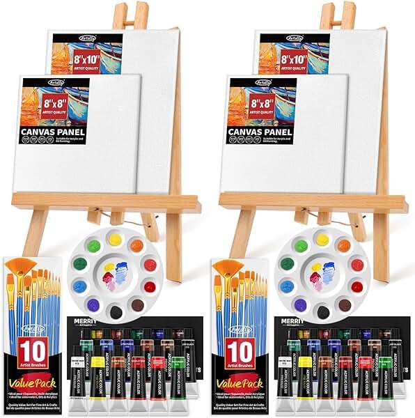 Set of 2 Acrylic Painting Kits for Adults and Couples, Sip and Paint Kit for Date Night, Acrylic Painting Kit with Canvas Boards and Easels, Professional Art Set for Couples, Families, Beginners - Image 1