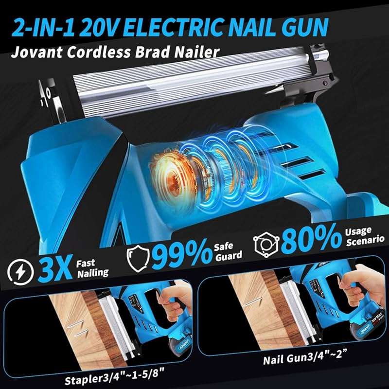 2 in 1 Nail Gun Battery Powered,Cordless Nail Gun with 800pcs Nails&Staples, Electric Nail Gun with 2×2.0Ah Batteries, Nail Gun for Woodworking Upholstery & DIY - Image 6