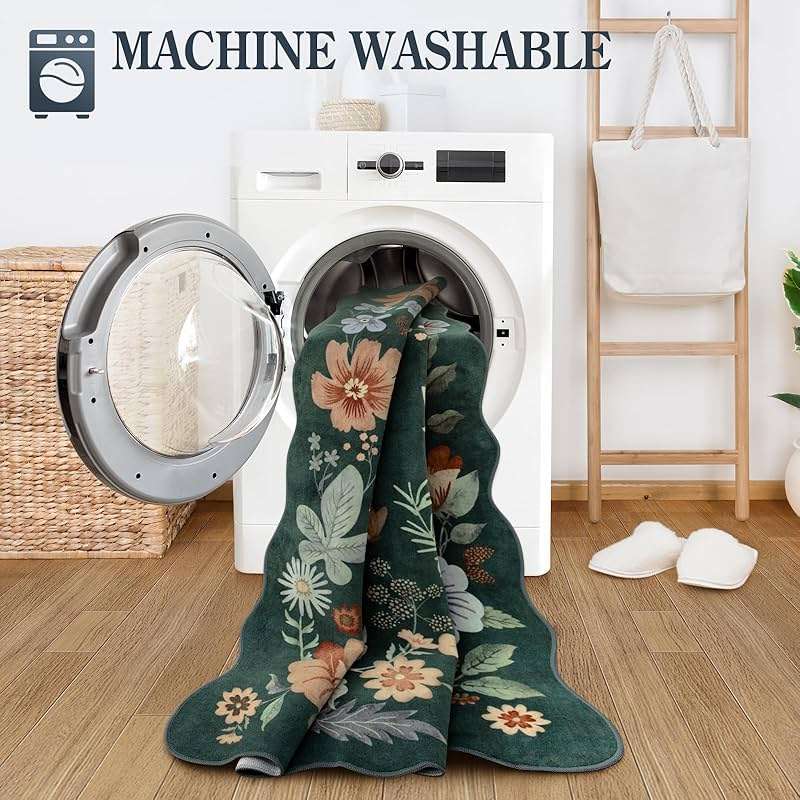 Lahome Floral Washable Living Room Rugs, 5x7 Green Area Rugs for Bedroom ‎‎‎‎Nursery, Ultra-Thin Soft Non-Slip Stain Resistant Boho Throw Carpet for Dining Room Office Flore, Dark Green - Image 4