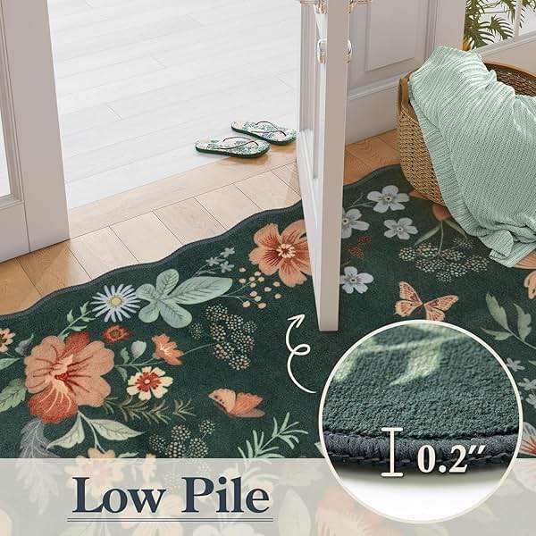 Lahome Floral Washable Living Room Rugs, 5x7 Green Area Rugs for Bedroom ‎‎‎‎Nursery, Ultra-Thin Soft Non-Slip Stain Resistant Boho Throw Carpet for Dining Room Office Flore, Dark Green - Image 5
