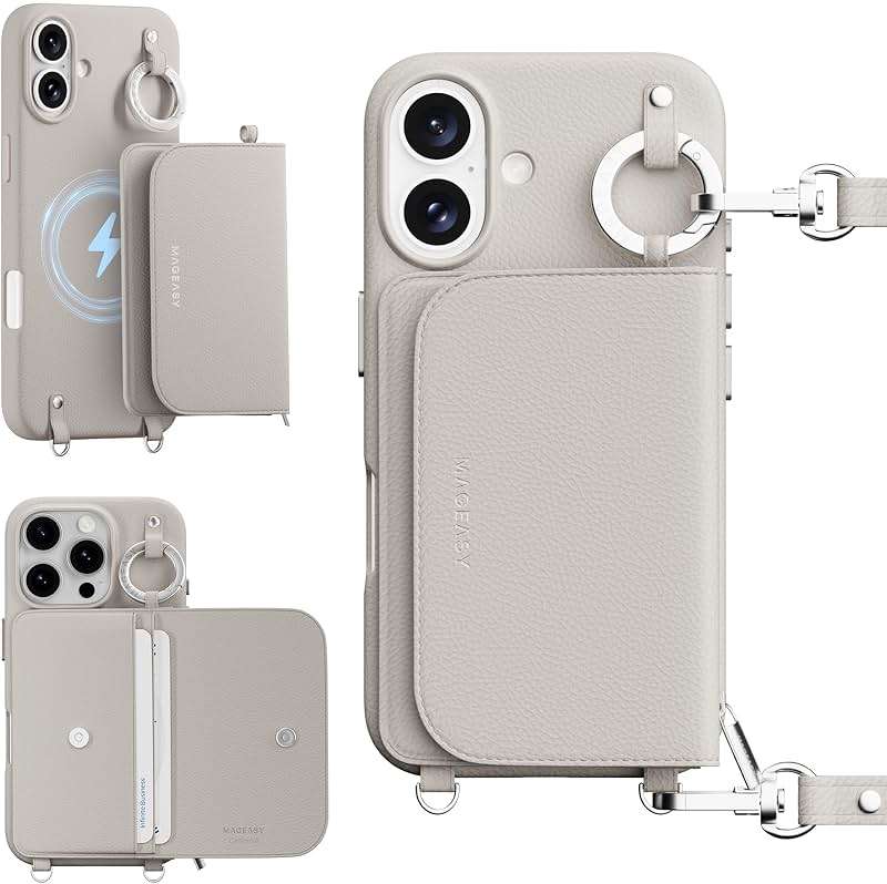 MAGEASY Pouch MagSafe Crossbody Wallet Phone Case for iPhone 16 - Removable Wallet with Strap, 16ft Drop Protection, Card Holder & Coin Pocket Magnetic Purse Compatible with MagSafe (Starlight) - Image 1