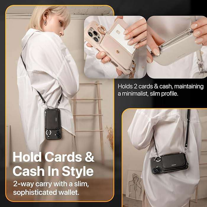 MAGEASY Pouch MagSafe Crossbody Wallet Phone Case for iPhone 16 - Removable Wallet with Strap, 16ft Drop Protection, Card Holder & Coin Pocket Magnetic Purse Compatible with MagSafe (Starlight) - Image 3