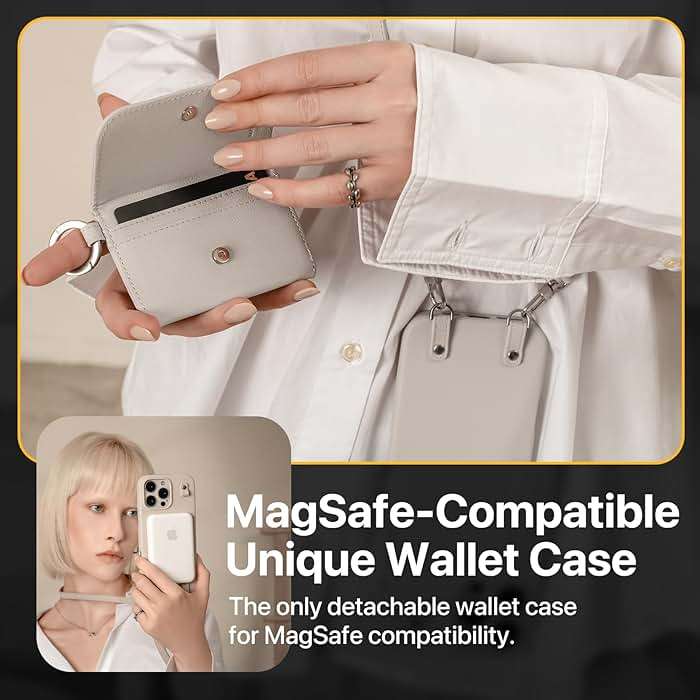 MAGEASY Pouch MagSafe Crossbody Wallet Phone Case for iPhone 16 - Removable Wallet with Strap, 16ft Drop Protection, Card Holder & Coin Pocket Magnetic Purse Compatible with MagSafe (Starlight) - Image 4