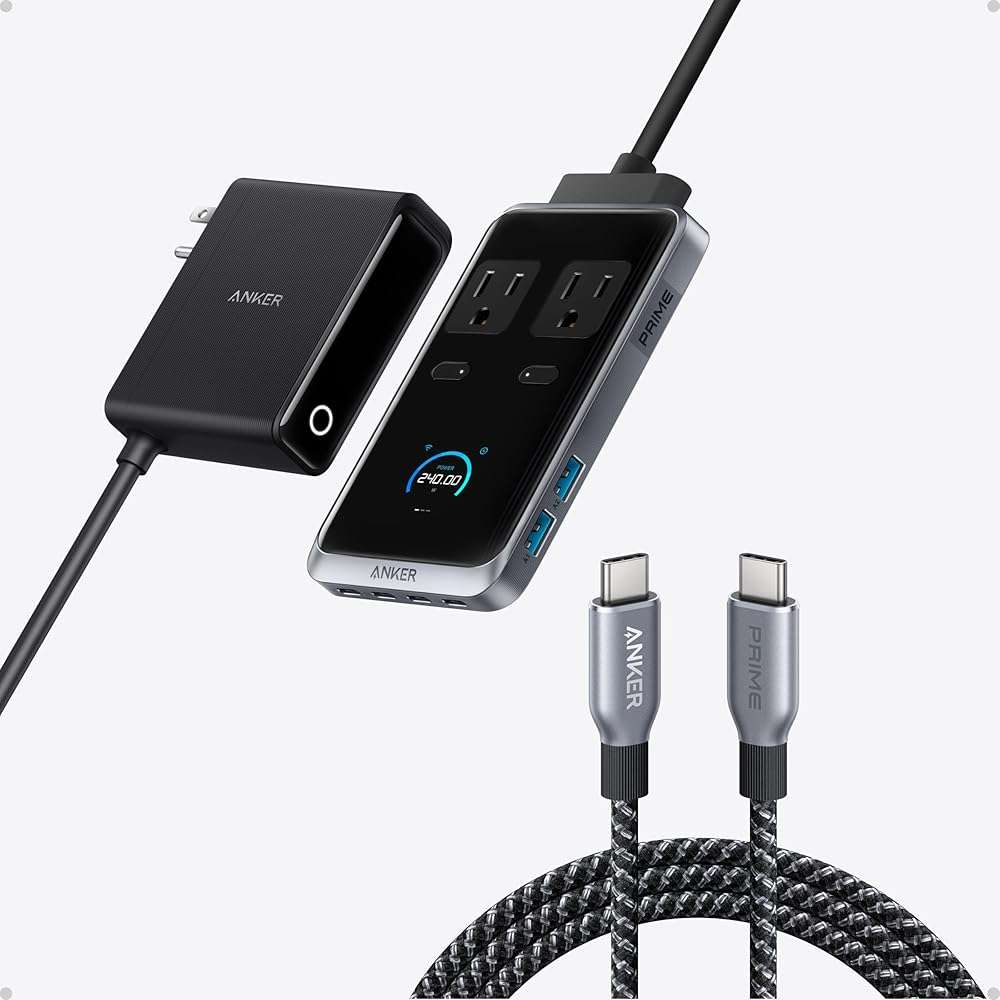 Anker Prime USB C to USB C Cable, 240W 6 ft &Anker Prime Charging Station, 240W Max 8-in-1 USB C Power Strip - Image 1