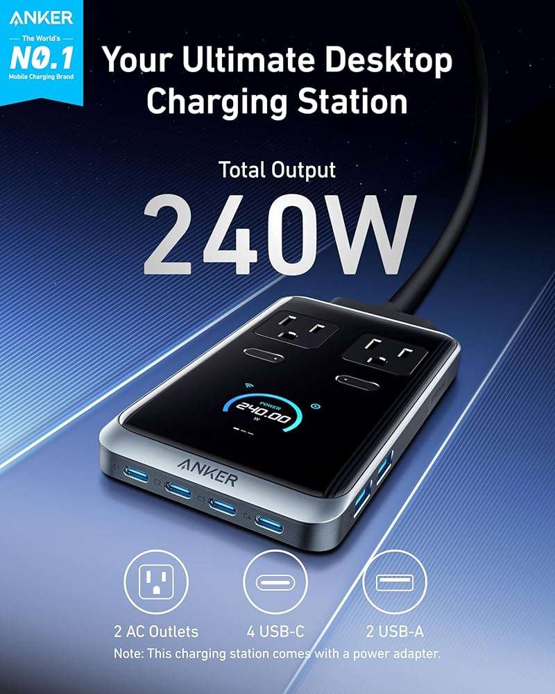 Anker Prime USB C to USB C Cable, 240W 6 ft &Anker Prime Charging Station, 240W Max 8-in-1 USB C Power Strip - Image 3