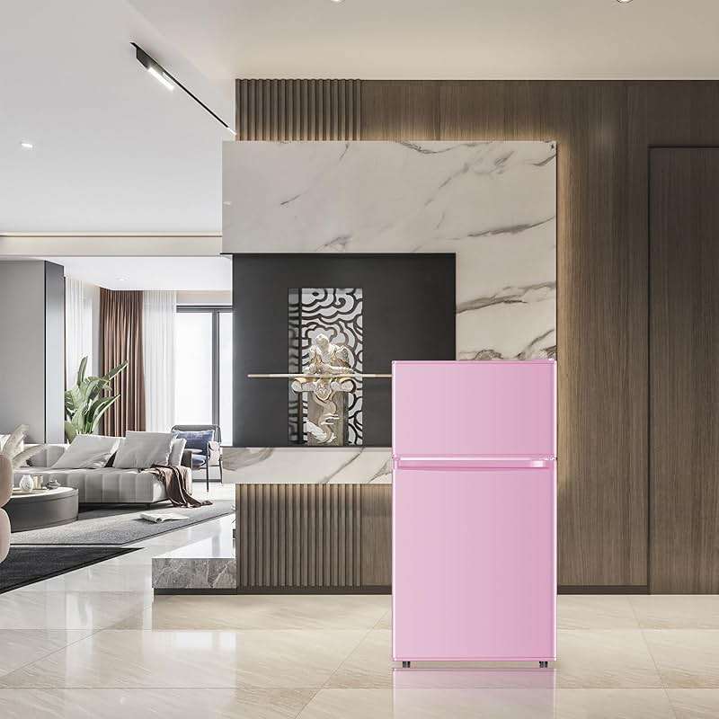 Saeoola Mini Fridge with Freezer, 3.2 Cu.Ft, 2 Doors Compact Mini Refrigerator with Separate Freezer for Dorm, Bedroom, Office, Apartment with 7-Level Temperature Control, Removable Shelves (Pink) - Image 2