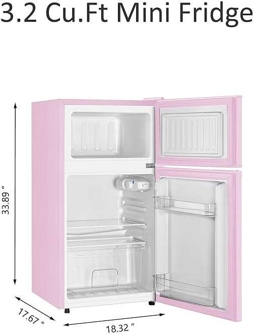 Saeoola Mini Fridge with Freezer, 3.2 Cu.Ft, 2 Doors Compact Mini Refrigerator with Separate Freezer for Dorm, Bedroom, Office, Apartment with 7-Level Temperature Control, Removable Shelves (Pink) - Image 3