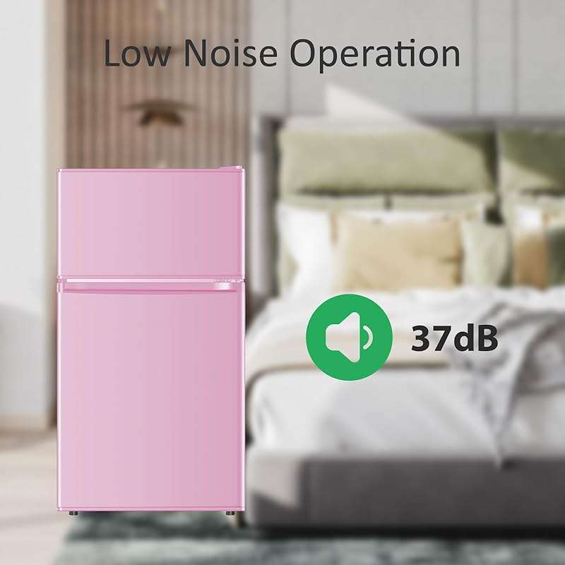 Saeoola Mini Fridge with Freezer, 3.2 Cu.Ft, 2 Doors Compact Mini Refrigerator with Separate Freezer for Dorm, Bedroom, Office, Apartment with 7-Level Temperature Control, Removable Shelves (Pink) - Image 7