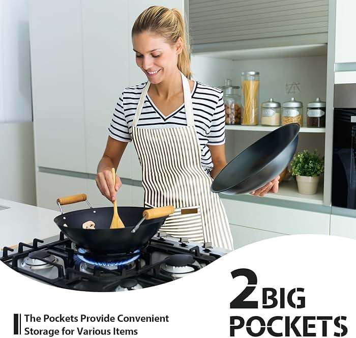 VALOME 2 Pack Kitchen Aprons, Apron for Cooking with 2 Pockets, Unisex Adjustable Neck Strap Chef Aprons for Men Women - Image 5