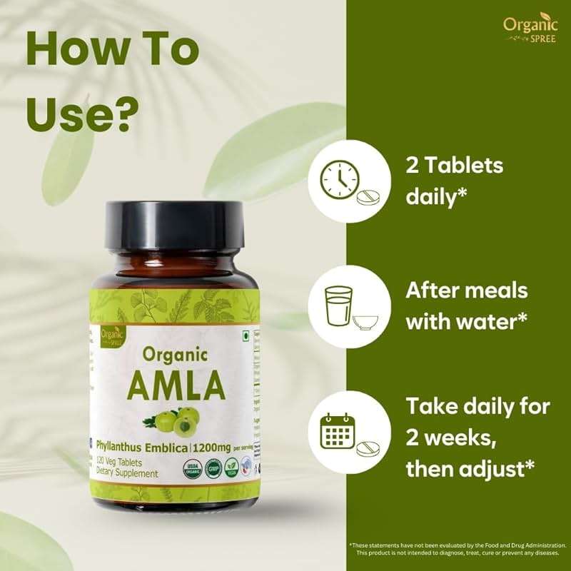 ORGANIC SPREE Amla Tablets - 1200 mg per Serving - Indian Gooseberry, Phyllanthus Emblica Supplement, Rich in Vitamin C & Supports Immune Health,120 Tablets* - GMP and Organic Certified - Image 3