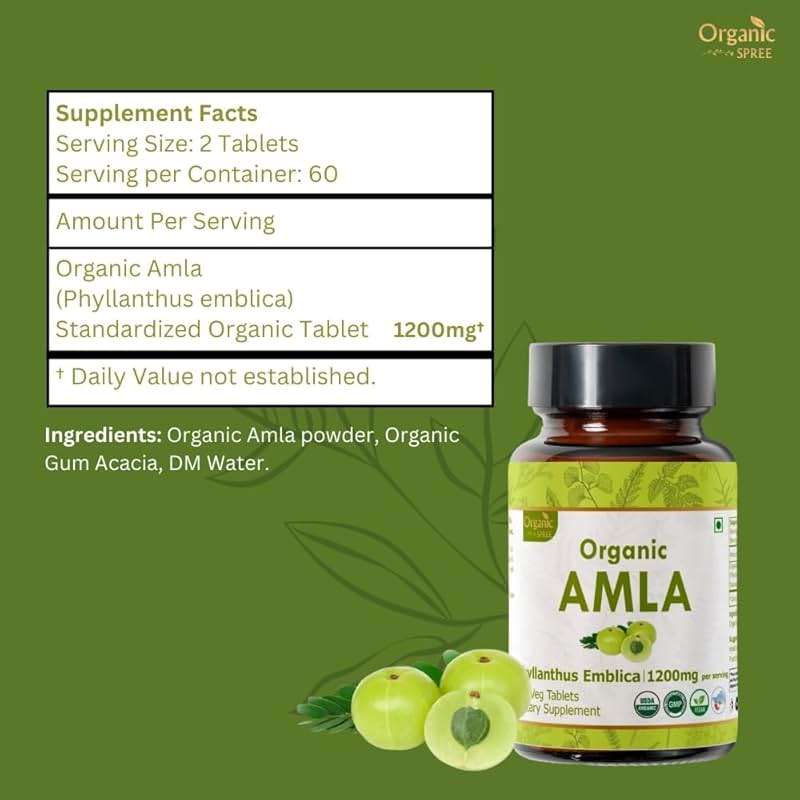 ORGANIC SPREE Amla Tablets - 1200 mg per Serving - Indian Gooseberry, Phyllanthus Emblica Supplement, Rich in Vitamin C & Supports Immune Health,120 Tablets* - GMP and Organic Certified - Image 4
