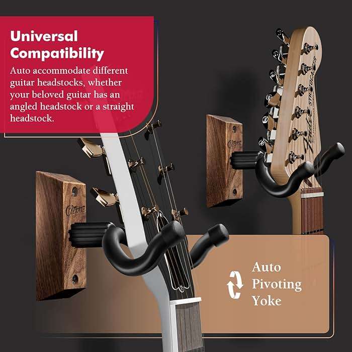 ClefArc Guitar Wall Mount 2 Pack - U-Shape Guitar Wall Hangers, Guitar Stand Wall, Black Walnut Guitar Hanger, Pick Holder, Gifts for Guitarists, with 6 Assorted Guitar Picks - Image 2