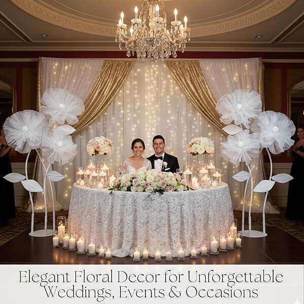Rainbows & Lilies Giant Standing White Artificial Flowers – 3 Large Organza Flowers with Stems & Stand, Wedding & Party Backdrop Decor for Events, Stage, Store & Home (3ft/4ft/5ft) - Image 5