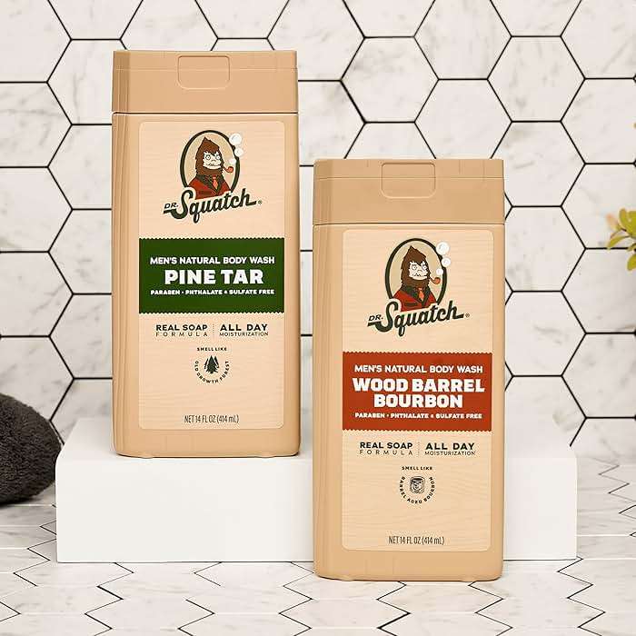 Dr. Squatch Natural Men's Body Wash Shower Gel - Cleansing, Nourishing, Long Lasting Scent, Moisturizing Body Wash for Men - Pine Tar + Wood Barrel Bourbon (14 oz, 2-Pack) - Image 6