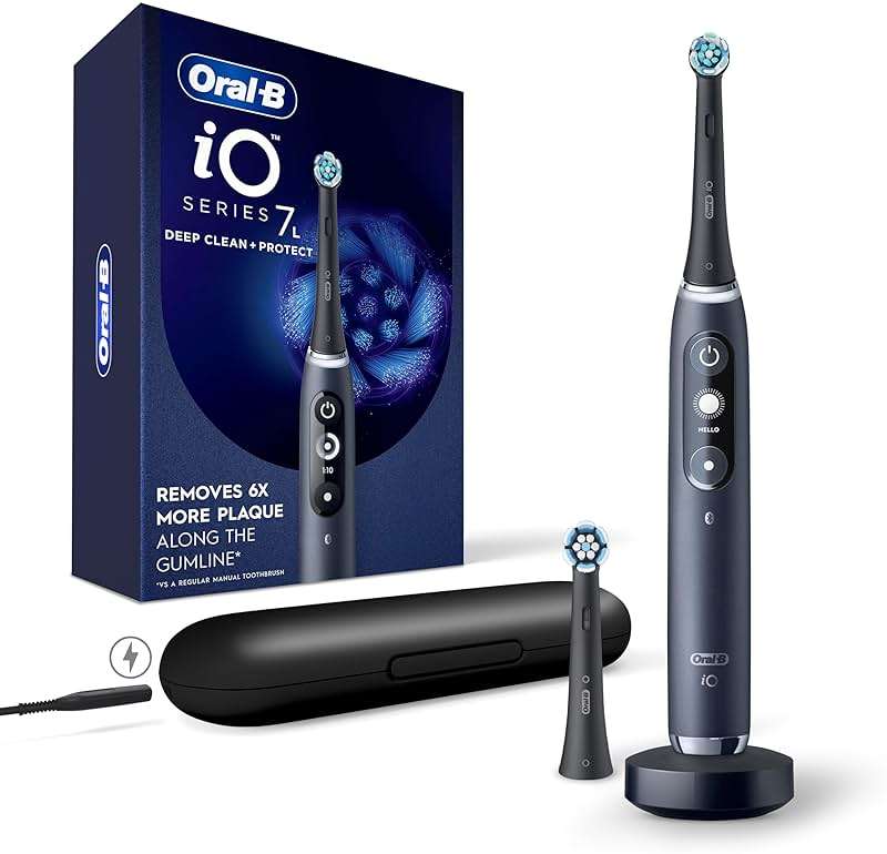 Oral-B iO Deep Clean + Protect Rechargeable Electric Toothbrush, Black, iO Series 7, 2 Replacement Brush Heads, Charging Travel Case (package may vary) - Image 1