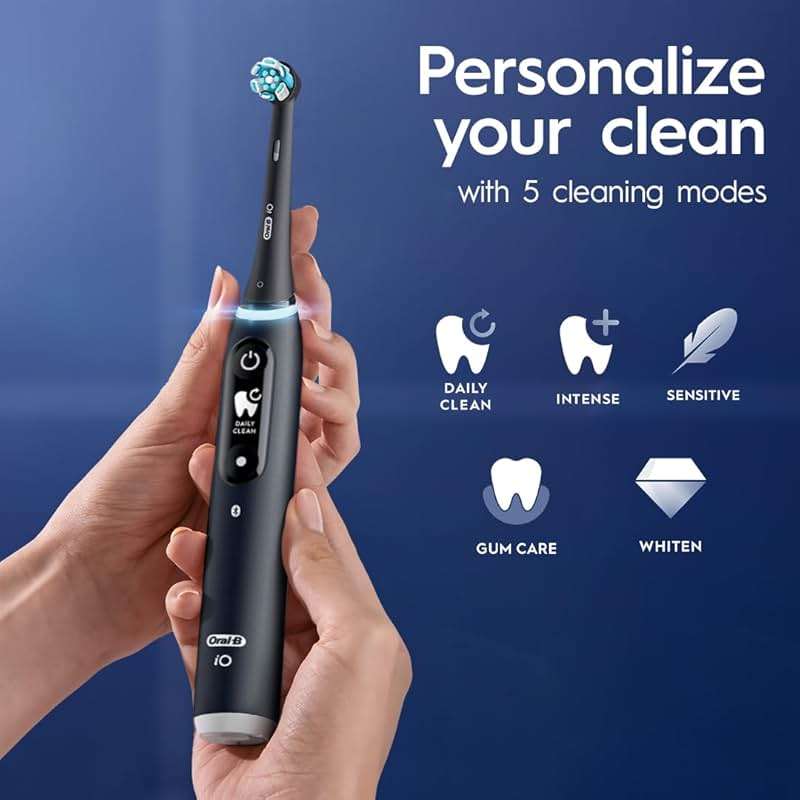 Oral-B iO Deep Clean + Protect Rechargeable Electric Toothbrush, Black, iO Series 7, 2 Replacement Brush Heads, Charging Travel Case (package may vary) - Image 2