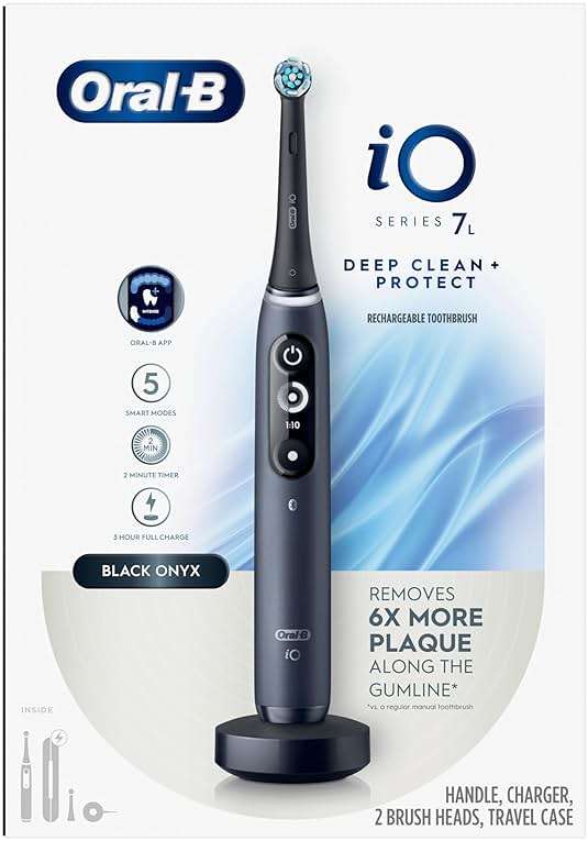 Oral-B iO Deep Clean + Protect Rechargeable Electric Toothbrush, Black, iO Series 7, 2 Replacement Brush Heads, Charging Travel Case (package may vary) - Image 11