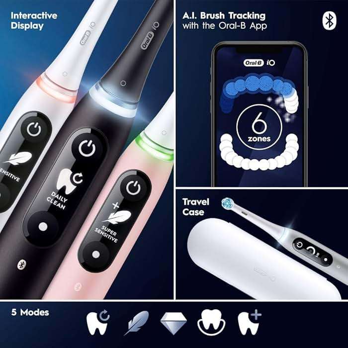 Oral-B iO Deep Clean + Protect Rechargeable Electric Toothbrush, Black, iO Series 7, 2 Replacement Brush Heads, Charging Travel Case (package may vary) - Image 5
