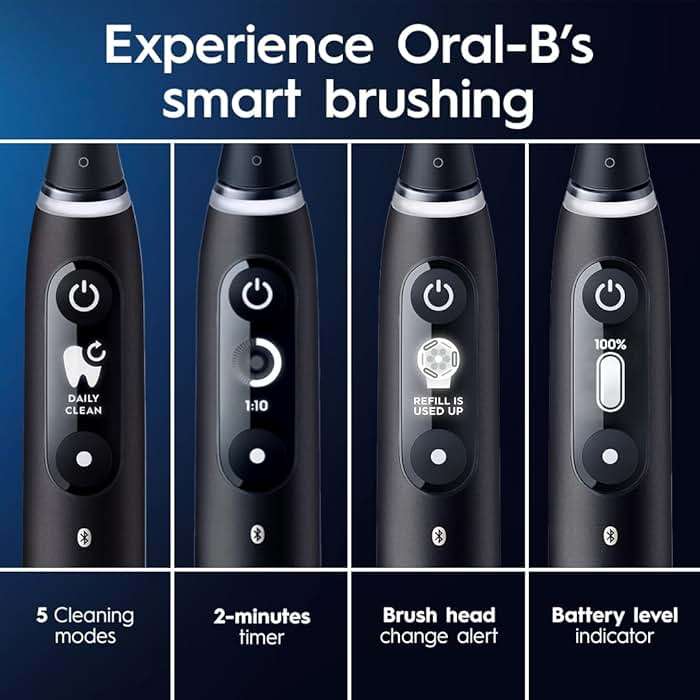 Oral-B iO Deep Clean + Protect Rechargeable Electric Toothbrush, Black, iO Series 7, 2 Replacement Brush Heads, Charging Travel Case (package may vary) - Image 7