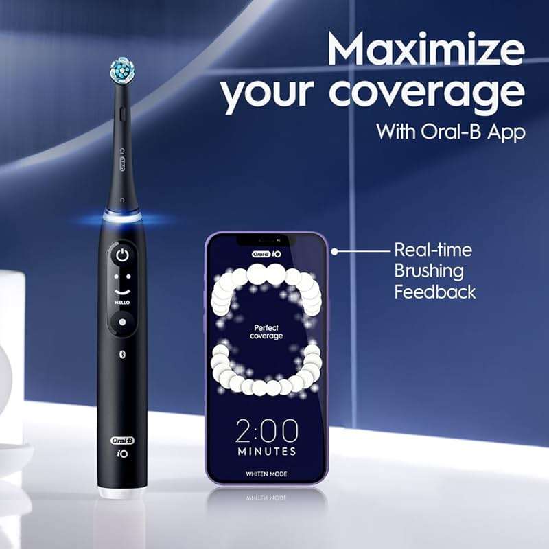 Oral-B iO Deep Clean + Protect Rechargeable Electric Toothbrush, Black, iO Series 7, 2 Replacement Brush Heads, Charging Travel Case (package may vary) - Image 8