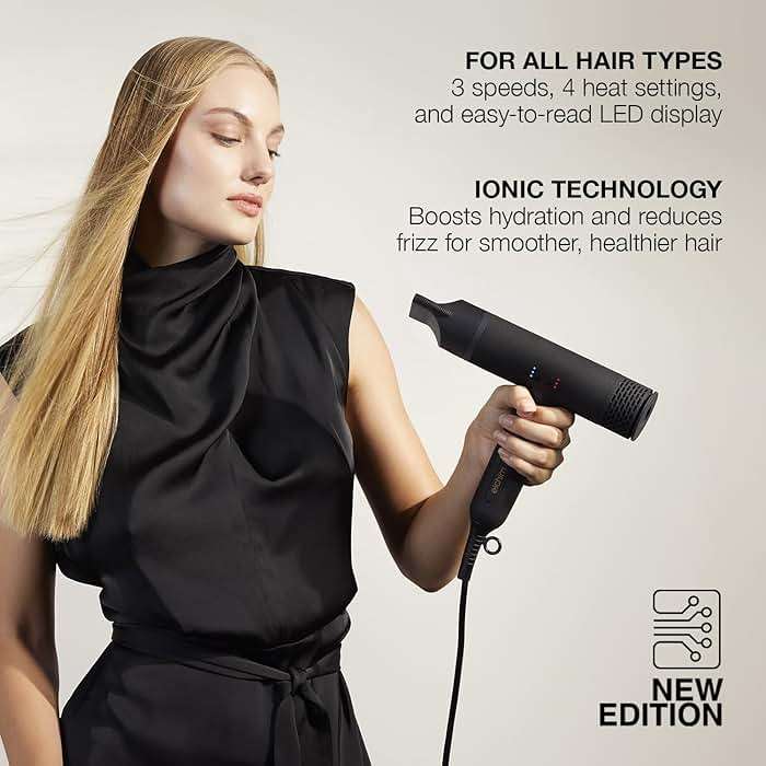 Elchim Anemos V2 Professional Hair Dryer, Ultra Lightweight 10.2 oz Blow Dryer, 110,000 RPM High-Speed Motor, Fast Drying, Ionic Anti-Frizz Technology, 3 Speeds & 4 Heat Settings - Black - Image 3