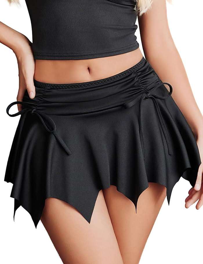 Avidlove Mini Skirt Flowy Stretchy Hem Sexy Y2k Asymmetrical Skirt with Drawstring Ruched Bow Beach Short Skirt - Image 1