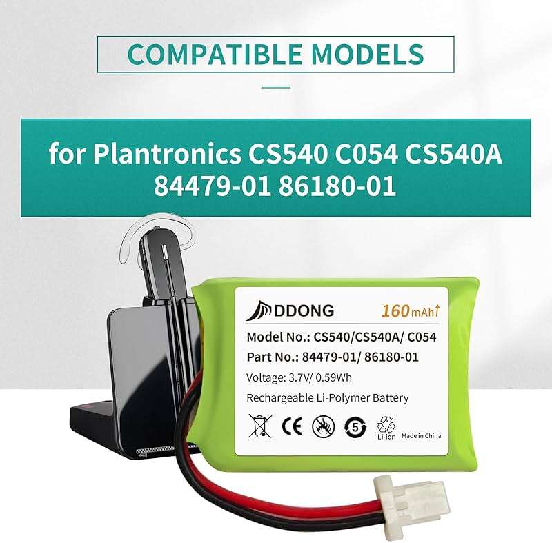 DDONG CS540A CS540 C054 Battery 160mAh for Plantronics 86180-01 84479-01 Headset Battery Replacement - Image 4
