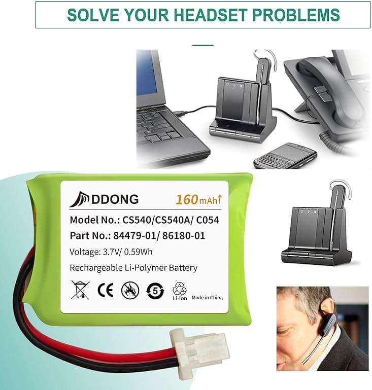 DDONG CS540A CS540 C054 Battery 160mAh for Plantronics 86180-01 84479-01 Headset Battery Replacement - Image 6