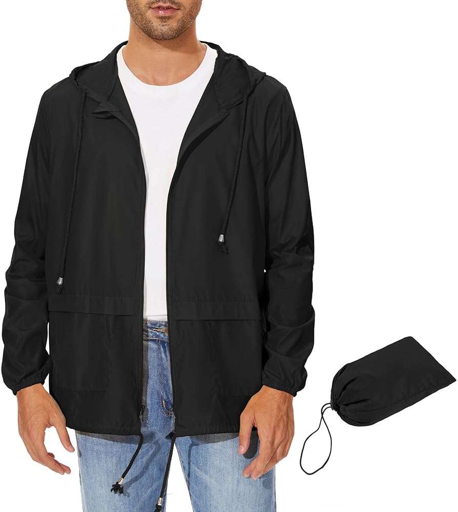Zando Packable Mens Rain Jacket Lightweight Raincoat Waterproof with Hood Outdoor Windbreaker Jacket Travel Rain Jackets - Image 1