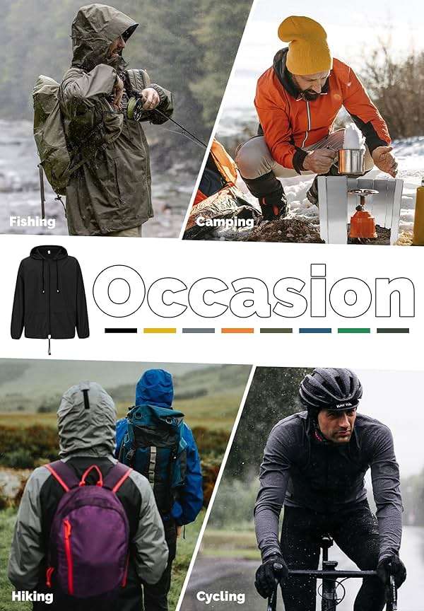 Zando Packable Mens Rain Jacket Lightweight Raincoat Waterproof with Hood Outdoor Windbreaker Jacket Travel Rain Jackets - Image 5