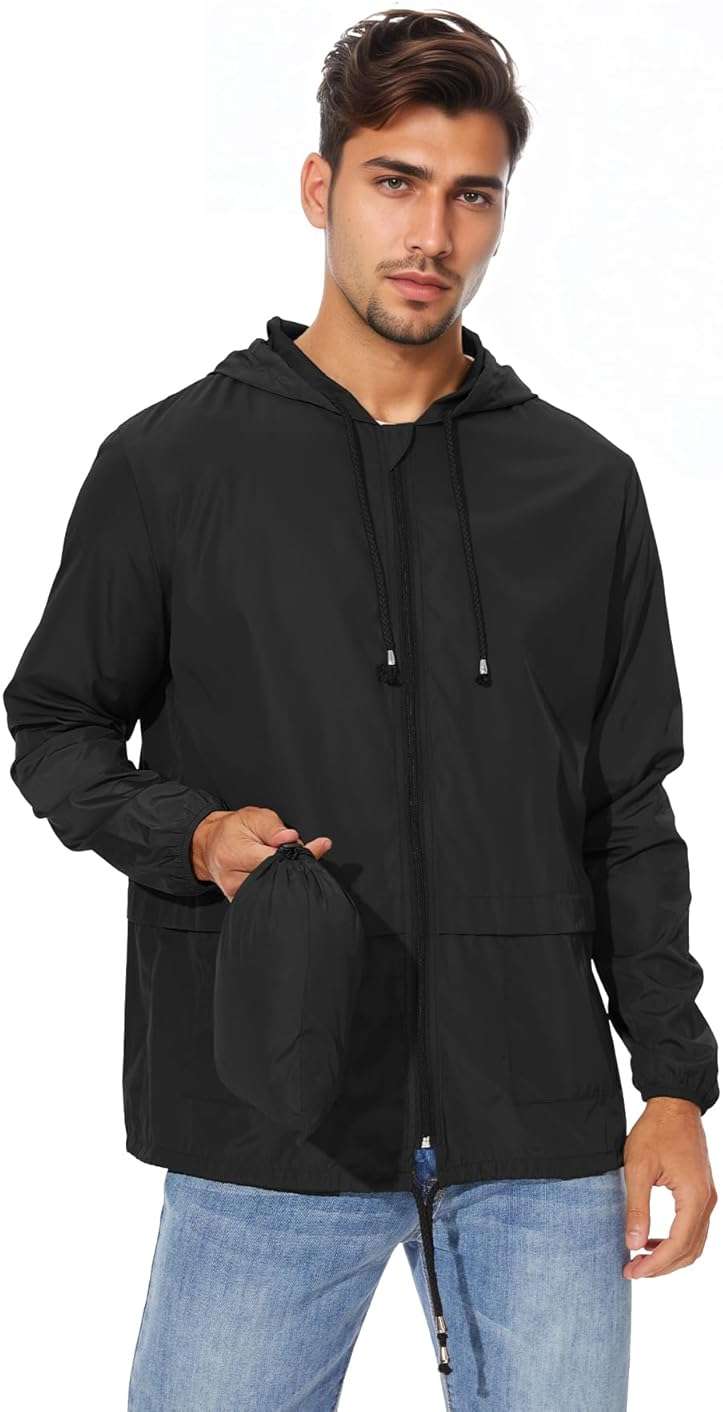 Zando Packable Mens Rain Jacket Lightweight Raincoat Waterproof with Hood Outdoor Windbreaker Jacket Travel Rain Jackets - Image 6