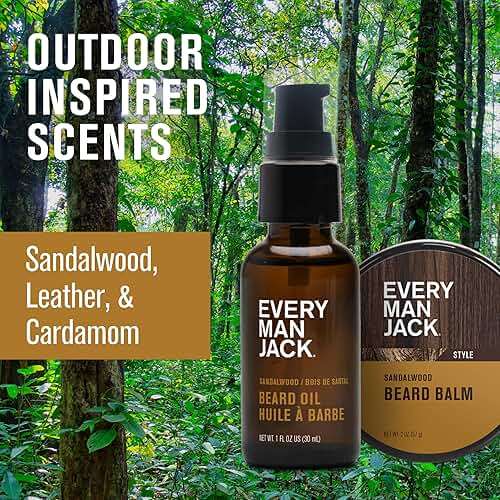 Every Man Jack Beard Care Gift Set for Men – Complete Grooming Kit with Beard Oil, Balm, Brush, Dual-Sided Comb, Trimming Scissors & Mustache Comb - Sandalwood Scent - Image 4