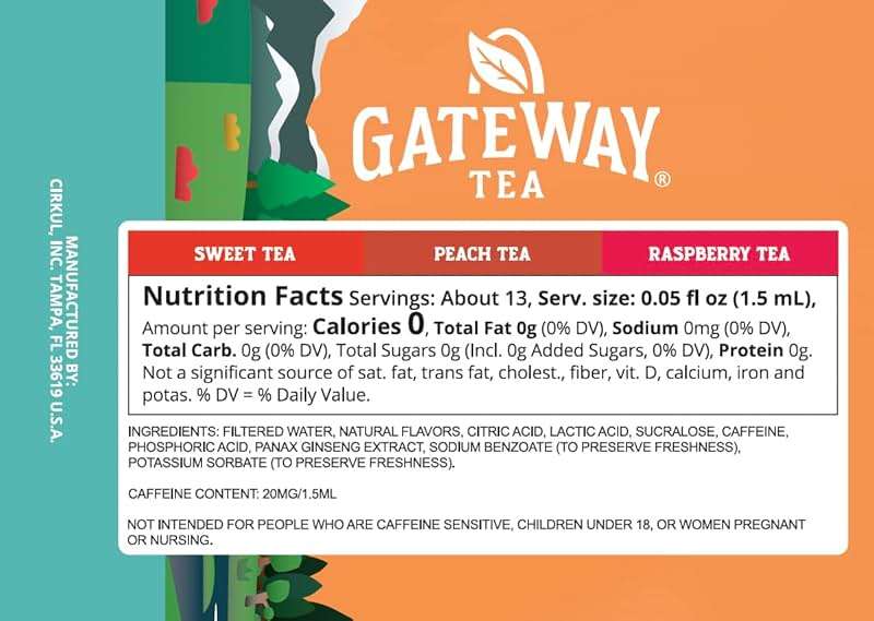 Cirkul Gateway Tea Caffeine Flavor Water Variety Pack, Makes 36 Drinks, No Sugar, Zero Calorie Drink Mix, (2 Sweet, 2 Peach, 2 Raspberry) - Image 2