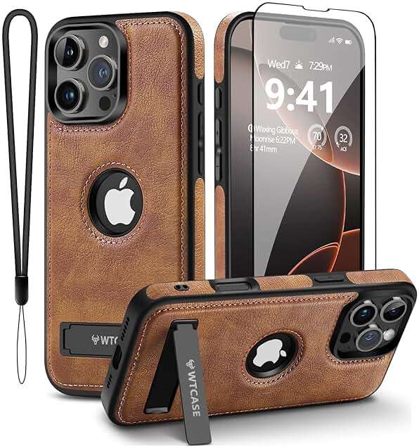 WTCASE Magnetic for iPhone 16 Pro Max Leather Case,Built-in Invisible Stand [Compatible with Magsafe] Protective Slim Kickstand Phone Cover Compatible with iPhone 16 Pro Max (2024) 6.9" (Brown) - Image 1