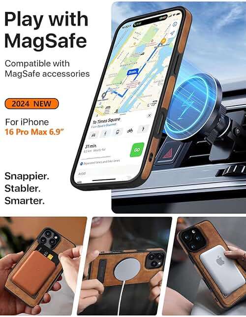 WTCASE Magnetic for iPhone 16 Pro Max Leather Case,Built-in Invisible Stand [Compatible with Magsafe] Protective Slim Kickstand Phone Cover Compatible with iPhone 16 Pro Max (2024) 6.9" (Brown) - Image 3