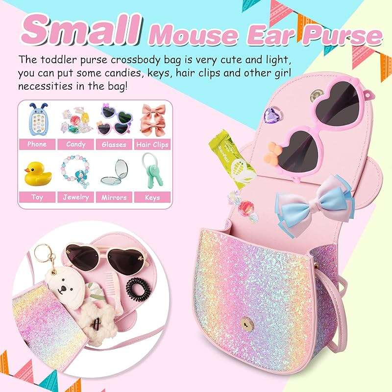 Little Girl Toddler Purse - Cute Mouse Ear Bow Crossbody Bag for 2-8 Year Olds - Birthday Gift - Image 5