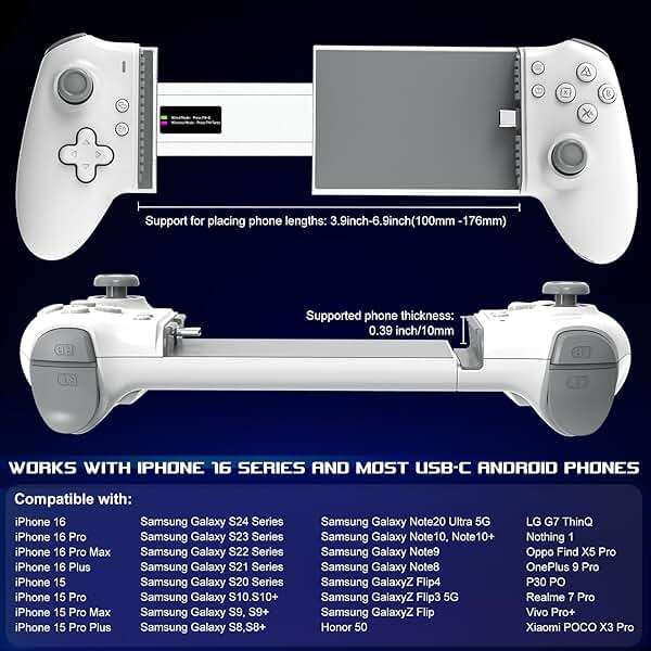 arVin USB C Mobile Gaming Controller for iPhone 17/16/15 Series & Android (USB-C) Plug & Play - Remote Play for PS5/PS4/Xbox/PC Consoles, Cloud Game, Emulator, with Hall Effect Joysticks/Turbo/Back keys - Image 3