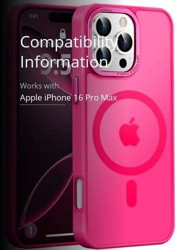 Newfuture Designed for iPhone 16 Pro Max Case with Magnetic [13 FT Military Drop Protection] [Compatible with Magsafe] Slim Translucent Matte Shockproof with Anti-Fingerprint Phone Case, Hot Pink - Image 3