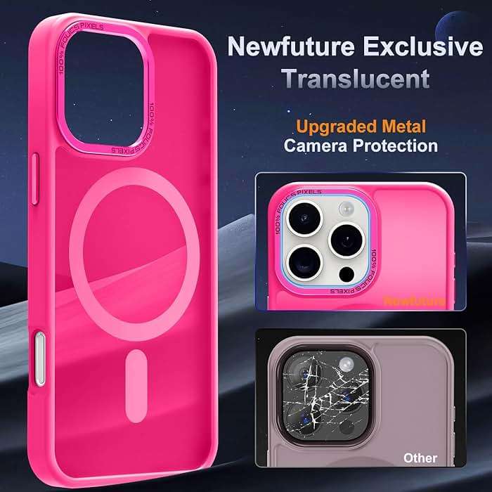 Newfuture Designed for iPhone 16 Pro Max Case with Magnetic [13 FT Military Drop Protection] [Compatible with Magsafe] Slim Translucent Matte Shockproof with Anti-Fingerprint Phone Case, Hot Pink - Image 4