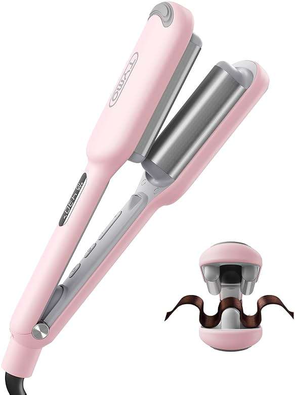 Curling Iron Hair Crimper Waver - TYMO ROVY Beach Waves Curling Wand, Ionic Deep Waver Hair Curler Tool with Ceramic 3 Barrel for Women, Dual Voltage, Anti-Scald, Easy to Use, Pink, 1 Inch - Image 1