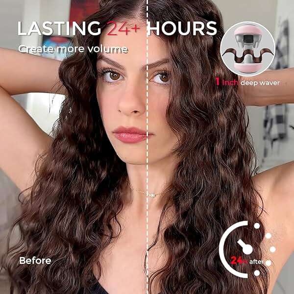 Curling Iron Hair Crimper Waver - TYMO ROVY Beach Waves Curling Wand, Ionic Deep Waver Hair Curler Tool with Ceramic 3 Barrel for Women, Dual Voltage, Anti-Scald, Easy to Use, Pink, 1 Inch - Image 8