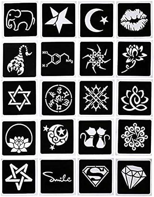 Temporary Tattoos Kit, 4Pcs Black Tattoo Paste Cones, 100% Natural Ready to Use Black Tattoo Paste, India Body DIY Art Painting for Women Men Teens with 20 Adhesive Stencils, 1 Bottle, 4Nozzles - Image 2