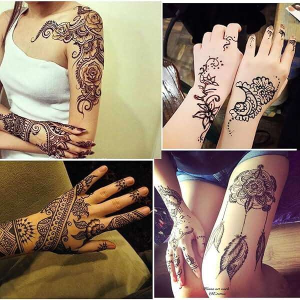 Temporary Tattoos Kit, 4Pcs Black Tattoo Paste Cones, 100% Natural Ready to Use Black Tattoo Paste, India Body DIY Art Painting for Women Men Teens with 20 Adhesive Stencils, 1 Bottle, 4Nozzles - Image 7
