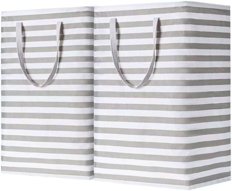 BOOMIBOO 2-Pack Large Laundry Basket,Waterproof Freestanding Laundry Hamper,Collapsible Clothes Basket with Easy Carry Handles in Laundry Room Bathroom Bedroom Dorm,Grey,75L - Image 1