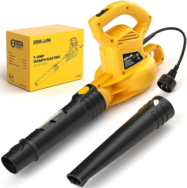 ZEGJAW Electric Leaf Blower Corded, 7-AMP Leaf Blowers, 155MPH/350CFM Small Handheld Lawn Blower Lightweight & Portable for Lawn Care - Image 1