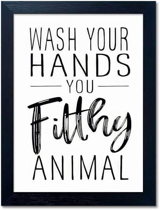 Bathroom Quotes Wall Decor, Black and White Bathroom Wall Art, Toilet Decor Signs Small Black Framed Canvas Art for Kid's Washroom - Image 1