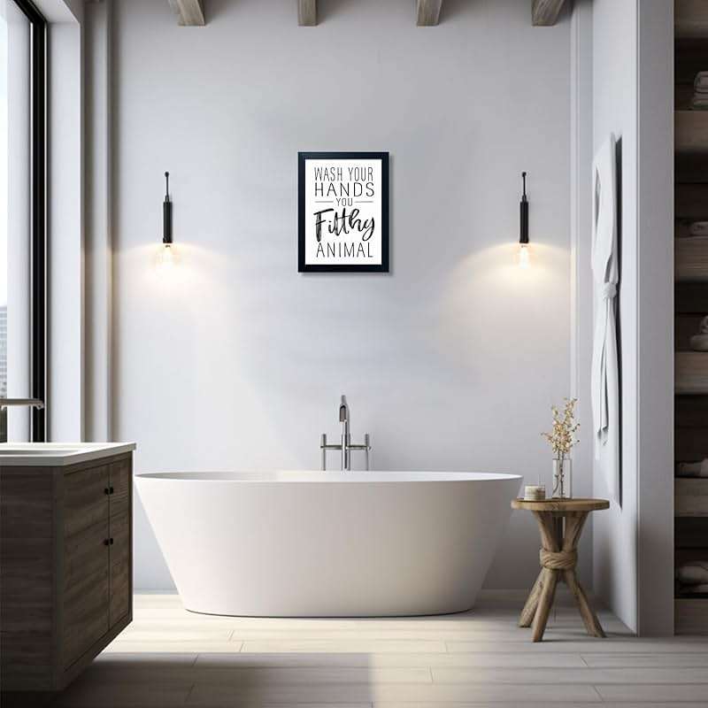 Bathroom Quotes Wall Decor, Black and White Bathroom Wall Art, Toilet Decor Signs Small Black Framed Canvas Art for Kid's Washroom - Image 2
